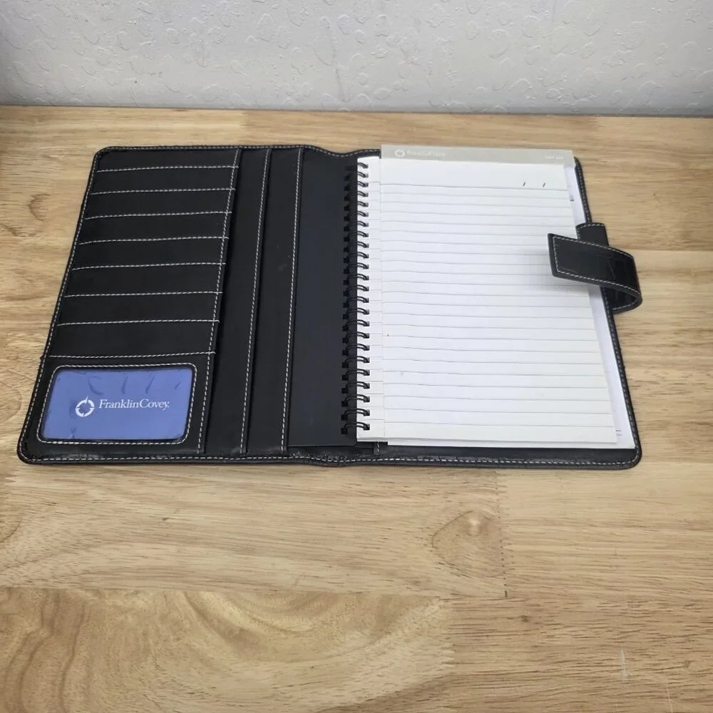 FRANKLIN COVEY Small Note Pad Folio Portfolio Black Faux Leather Crocodile Cover
